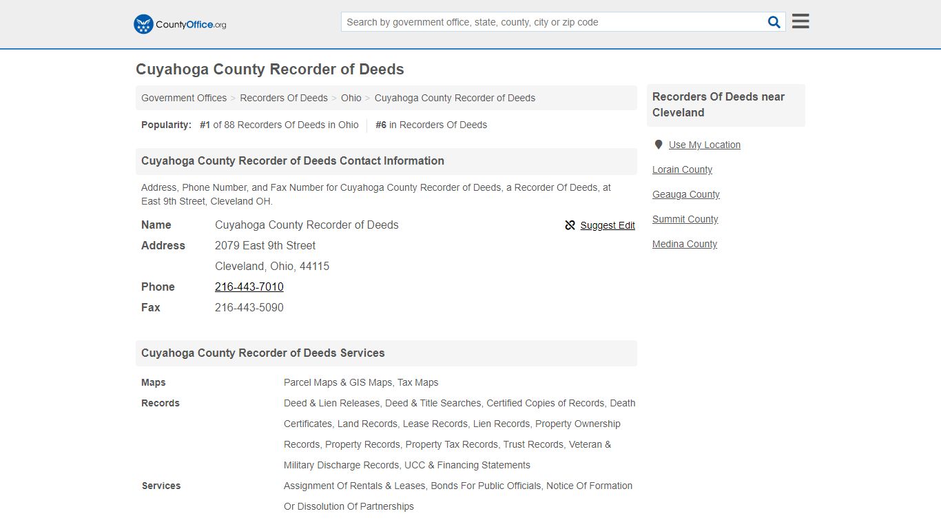 Cuyahoga County Recorder of Deeds - Cleveland, OH ... - County Office